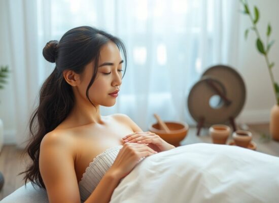 Frau erhält Akupunkturbehandlung in entspannter Umgebung